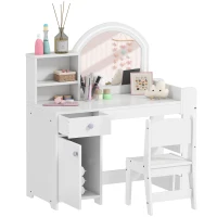 AIYAPLAY Toeletta bambini con specchio LED e sgabello, Bianco(m-7)