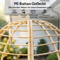 Outsunny Gartensessel mit Hocker PE Rattan Ei-Form Korbsessel mit langen & dicken Kissen Metallrahmen Beige(m-5)