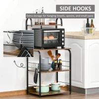 HOMCOM 4-Tier Baker's Rack, Microwave Stand with 4 Hooks, Kitchen Storage Unit for Spices, Pots and Pans, Rustic Brown(m-5)