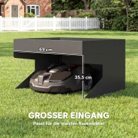 Outsunny Garage für Mähroboter mit Pflanzkasten, Robuste Garage aus galvanisiertem Stahl, Schwarz(m-6)