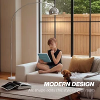 HOMCOM Arc Floor Lamp for Living Room, Modern Adjustable Standing Lamp with Faux Black Marble Base Silver Tone(m-4)