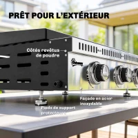 Outsunny Plancha gaz 9 kW 3 brûleurs en acier inoxydable, surface cuisson 56,5 x 33 cm, bac de récupération des graisses, noir(m-7)