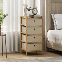 HOMCOM Chest of Drawers, 4 Fabric Drawers Narrow Dresser with Bamboo Frame, Cream White(m-2)