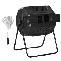 Outsunny Garden Composter - Compost Bin for Waste - 360° Rotating - Double Chamber 160 L - Black, PP & Epoxy Steel(m-10)