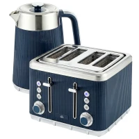 HOMCOM Electric Stainless Steel Kettle and Toaster Set, 3000W 1.7L UK Strix Thermostat Dark Blue(m-1)