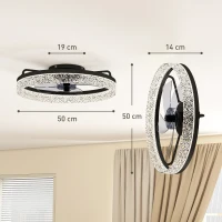 HOMCOM Ceiling Fan with Lights, Dimmable LED Mount Ceiling Fan Light with Remote App Control for Bedroom, Black(m-3)