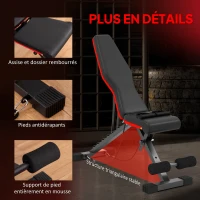 HOMCOM Banc de musculation pliable dossier réglable 6 niveaux assise ajutable 4 niveaux coussin 130 x 34 x 109 cm noir et rouge(m-6)