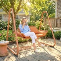 Outsunny Hollywoodschommel, Tuinschommel met Kussens, Frame, Voor Tuin, Balkon, 174 x 120 x 162 cm, Metaal, Terracotta(m-9)