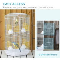PawHut Large Metal Bird Cage with Perches, Food Bowls, Swing, for Budgies, Parakeets, White(m-4)