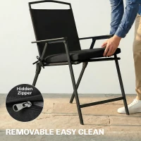 Outsunny Outdoor Chair Seat Cushions Set of 2, Garden Chair Cushions with 7cm Thick Foam & Ties, Black(m-6)