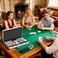 SPORTNOW Mallette de Poker Coffret de Poker Complet, verrouillable, avec 300 jetons 2 Jeux de Cartes 3 boutons 1 Tapis en Feutre(m-8)