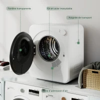 HOMCOM Sèche-linge à évacuation portable 2,5 Kg, sèche-linge électrique 400/800 W, 5 modes de séchage, 48 x 44 x 57 cm, blanc(m-6)