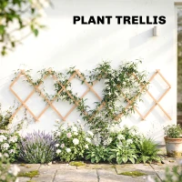 Outsunny Treillis de Jardin Extensible en Bois Support pour Plantes Grimpantes Roses et Vigne 180x60 cm Brun Clair(m-4)