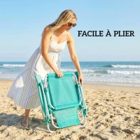 Outsunny Chaise de plage, chaise longue d'extérieur pliable à 6 positions, auvent ajustable et repose-tête, 62x68x79cm, turquoise(m-9)