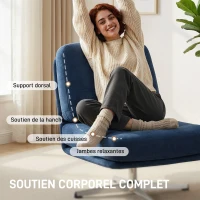 HOMCOM Fauteuil salon sans accoudoir chaise pivotante en tissu chenille assise large, pieds croisés 70 x 87 x 84 cm bleu foncé(m-8)