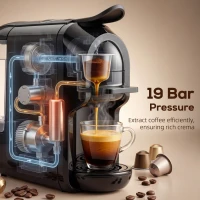 HOMCOM Pod Coffee Machine for Nespresso, Dolce Gusto Capsule & Ground Coffee, Small Semi Automatic Coffee Maker, 19 Bar, 0.6L(m-5)