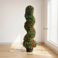 HOMCOM Artificial Rose Spiral Topiary Tree Set of 2, Indoor Outdoor Fake Plants with 630 Leaves, 90cm(m-3)