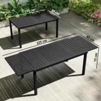 Outsunny Tavolo da giardino allungabile per 6-8 persone, alluminio con piano a doghe, nero(m-3)