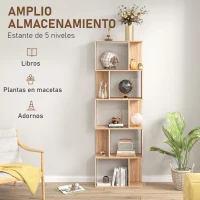 HOMCOM Librería de 5 Niveles Estantería para Libros en Forma de S para Salón Dormitorio Estudio Oficina 24x60x184,5 cm Natural(m-4)