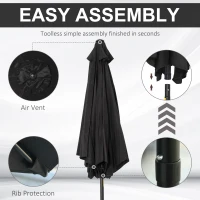 Outsunny 2.6M Garden Parasol Umbrella with Tilt and Crank, Outdoor Sun Parasol Sunshade Shelter with Aluminium Frame, Black(m-4)