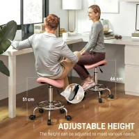 HOMCOM Salon Saddle Stool, Rolling Saddle Chair for Massage, Spa, Clinic, Beauty, Hairdressing and Tattoo, Pink(m-4)