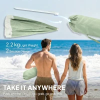 Outsunny Umbrelă de Plajă cu Franjuri Ø180 cm Înălțime Reglabilă Înclinare Ancoraj Nisip și Geantă de Transport UPF30+ Verde(m-5)