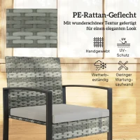Outsunny Rattan Bistroset, 3 teiliges Gartenmöbel-Set mit 2 Gartenstühlen, Couchtisch, abnehmbar Kissen Hellgrau(m-5)