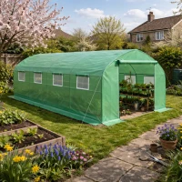 Outsunny Polytunnel Greenhouse with Windows and Door, Walk in Greenhouse for Garden, Backyard (6 x 3 M)(m-2)