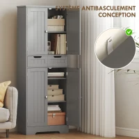 HOMCOM Meuble de salle de bain avec tiroir, placard à portes, étagère réglable, 60 x 30 x 160 cm, gris(m-5)