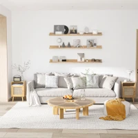 HOMCOM Table de chevet table de nuit avec placard porte cannage et niche design vintage 39 x 35 x 60 cm naturel(m-10)