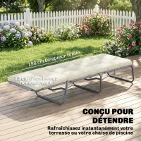 Outsunny Coussin Bain de Soleil Chaise Longue en Mousse à Mémoire avec Sangles, Protection UV50+, 198x65x13cm, Beige(m-4)