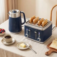 HOMCOM Electric Stainless Steel Kettle and Toaster Set, 3000W 1.7L UK Strix Thermostat Dark Blue(m-2)