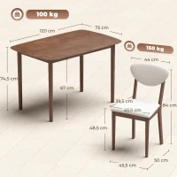 HOMCOM Conjunto Mesa de Comedor con 4 Sillas Mesa de Cocina con Sillas para 4 Personas Asiento Acolchado Crema(m-3)