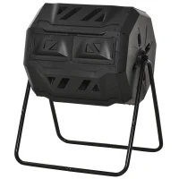 Outsunny Garden Composter - Compost Bin for Waste - 360° Rotating - Double Chamber 160 L - Black, PP & Epoxy Steel(m-11)