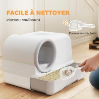 PawHut Bac à litière fermé XL en PP, maison de toilette pour grand chat, avec couvercle et pelle 59 x 39,5 x 39,5 cm gris clair(m-4)