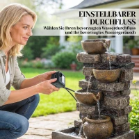Outsunny Springbrunnen 5-stufig Gartenbrunnen mit LED Beleuchtung Steinoptik Pumpe, Verstellbar 31 x 25,5 x 72 cm(m-6)