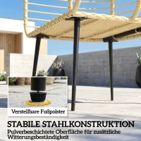 Outsunny Gartensessel mit Hocker PE Rattan Ei-Form Korbsessel mit langen & dicken Kissen Metallrahmen Beige(m-8)