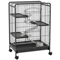 PawHut Small Animal Cage on Wheels, 3 Ramps & 3 Platforms, Food Dish & Water Bottle, Removable Bottom Tray for Rabbit, Ferret, Chinchilla, Steel & PP, 61.5x44x95cm, Black(m-11)