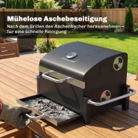 Outsunny Holzkohlegrill aus Stahl tragbarer BBQ Smoker mit Deckel verstellbare Lüftung zweistufige Kohlepfanne Thermometer(m-8)