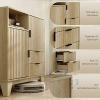 HOMCOM Buffet salon, meuble de rangement, 2 portes, 2 tiroirs, étagère réglable, compartiment ouvert, 80x40x90cm, bois naturel(m-7)