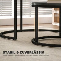 HOMCOM Modernes Kaffeetisch 2er-Set, Stapelbare Beistelltische mit Metallgestell für Wohnzimmer, Schlafzimmer, Büro, Schwarz(m-6)