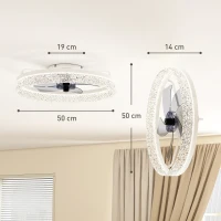 HOMCOM Ceiling Fan with Lights, Dimmable LED Mount Ceiling Fan Light with Remote App Control for Bedroom, White(m-3)