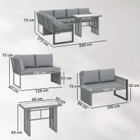 Outsunny 6 Seater Rattan Garden Furniture Set with 3 Loveseats, Table, Patio Rattan Furniture Corner Sofa Set, Grey(m-3)