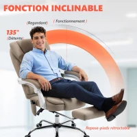 Vinsetto Fauteuil de bureau direction massant chauffant hauteur réglable dossier inclinable toile de lin beige(m-5)