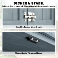 Outsunny Gartenschrank Holz wetterfest Geräteschuppen mit Doppeltür Magnetverschluss für Garten Terrrasse 85 x 54 x 170 cm Grau(m-5)