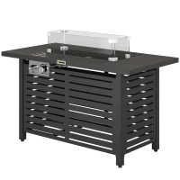 Outsunny Propane Gas Fire Pit Table, Outdoor Firepit with 43" Steel Tabletop and Lid, 50,000 BTU Pulse Ignition Fire Table w/ Stainless Steel Burner, Glass Wind Guard, and Cover(m-11)