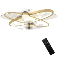 HOMCOM Ceiling Fan with Light and Remote, 3 Colour Temperatures, LED Mount Ceiling Fan Light for Bedroom, Gold Tone(m-11)