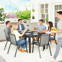 Outsunny Gartenmöbel Set Sitzgruppe 7-teilig Tisch mit 6 Atmungsaktiven Stapelstühlen Lamelldesign Hellgrau(m-9)