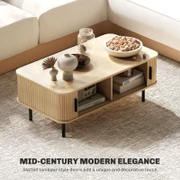 HOMCOM Coffee Table with Storage, Living Room Table with Slatted Tambour Sliding Doors and Foot Pads, Rectangular Coffee Table with Elevated Base for Living Room, Oak(m-4)