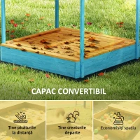 AIYAPLAY Lădiță cu Nisip pentru Copii 3-6 Ani cu Acoperiș Dinosauri, Bănci Pliabile, Capac și Husă Incluse, Lădiță de Nisip din Lemn de Brad, 134,5x127,5x130 cm, Albastru(m-5)